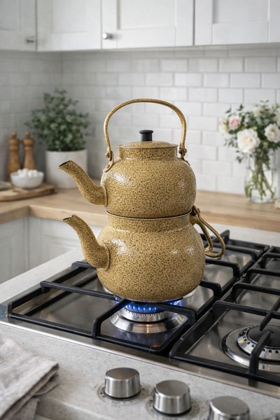 İnciaglobal Emaye Granit Desenli Çaydanlık Takımı – Şık, Dayanıklı ve Zarif T...