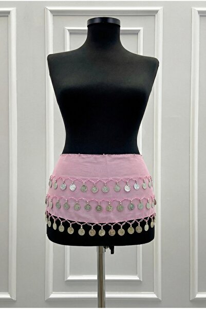 ZEYMERADE حزام رقص شاكيرا باللون الوردي والفضي مع ترتر وجرس للرقص الشرقي والت...