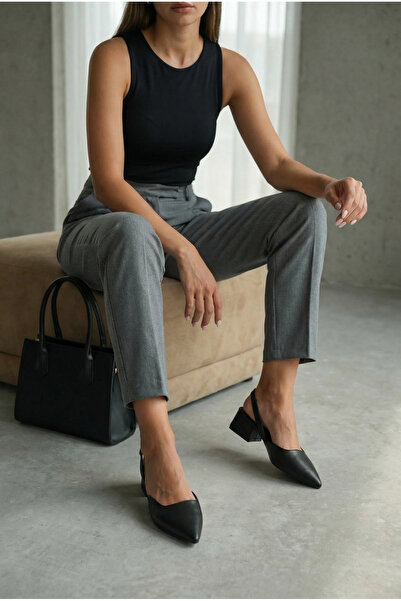 Les Chatelets Women's Summer 4cm Heeled Pointed Toe Leather Heeled Elastic Fl...