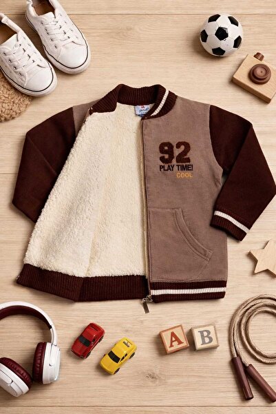 a baby Steel Knitted Plush Lined Children's Cardigan