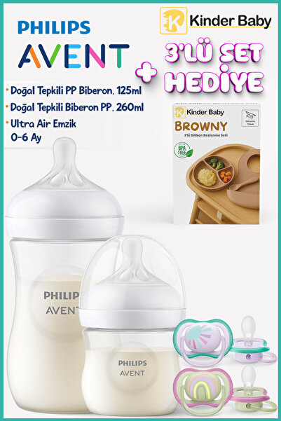 Philips Avent Doğal Tepkili PP Biberon Seti 125 -260 ml + 0-6 Ay Air Emzik + ...