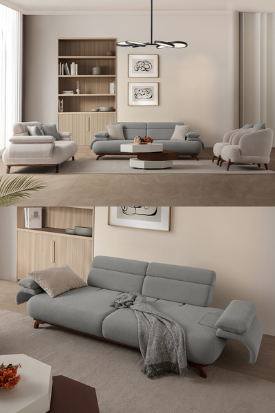 Eymense Bonjo Sırt Mekanizmalı Ceviz Kasalı Koltuk Takımı 3+3+1+1 Gri