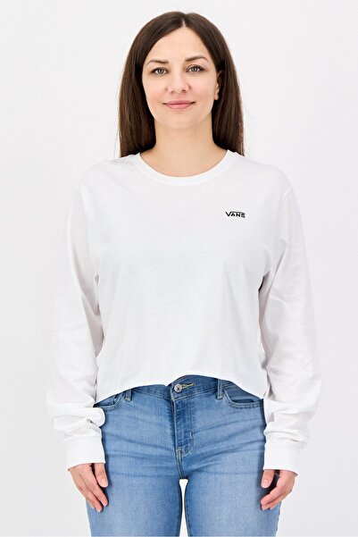 Vans Women Crew Neck Long Sleeve Brand Logo T-Shirt, White