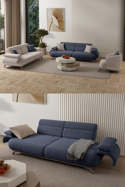 Eymense Bonjo Sırt Mekanizmalı Kasalı Koltuk Takımı 3+3+1 Lacivert