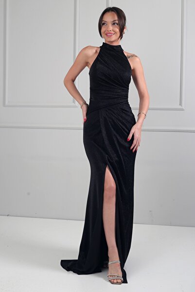 By Saygı Дълга дамска рокля с деколте на гърба, подплата и пайети