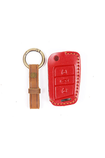 AUTOTOB Husa cheie briceag din piele, VW Seat Skoda, rosu