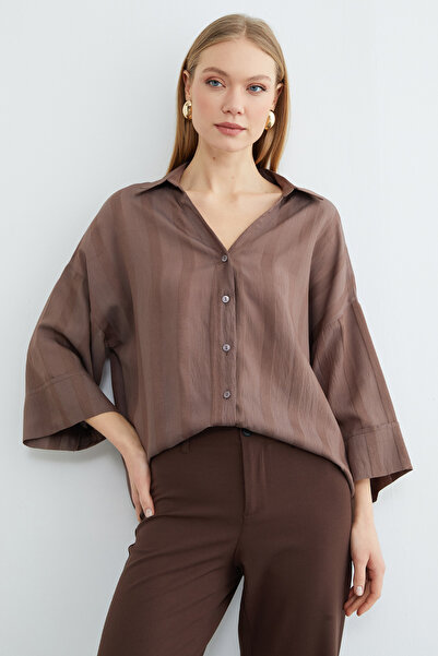 Fulla Moda Çizgili Kapri Kol Salaş Gömlek