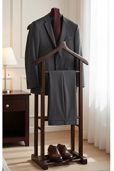 Woodenbend Stone Çift Tepeli Dilsiz Uşak Ceviz Kayın Ağacı Klasik Elbise Askı...