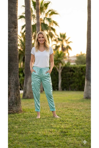Punta Otantik Pt91510 Italian Satin Cargo Pants Mint