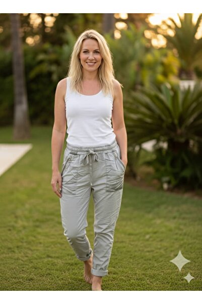 Punta Otantik Pt91530 Pocket Satin Zipper Detailed Italian Cotton Trousers Gray