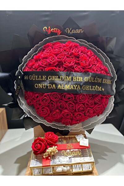 CREATIVE 99’lu kırmızı kadife güllü kişiye kız isteme buketi 2 adet anne gülü...