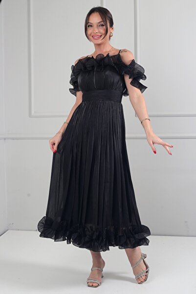 By Saygı Rochie midi de damă din șifon cu detaliu volanat