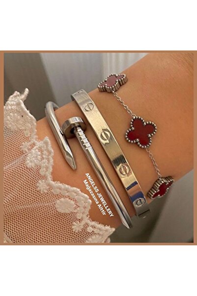 ANGELSS JEWELLERY Triple Combination Clover Model Claret Red Silver Color Nai...