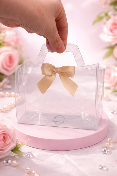 Rüya Şeffaf Asetat çanta 16*11*4,5 cm (10 adet) kurdele rengi değişebilir