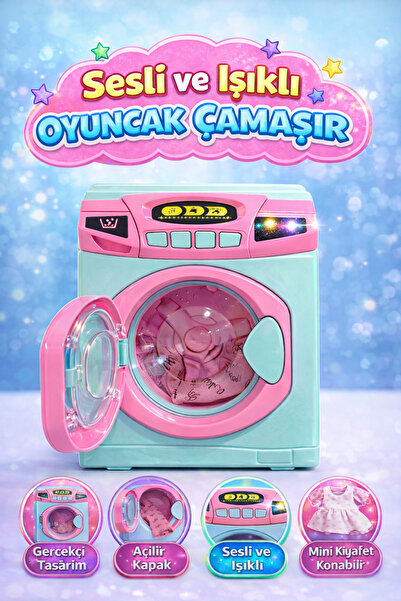 YILDIRIM OYUNCAK Sesli & Işıklı Oyuncak Çamaşır Makinesi | Açılır Kapaklı Ger...