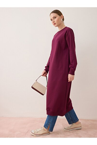 Benin Hanorac lung cu guler rotund - Cireșiu -