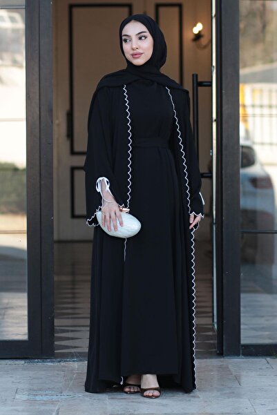 MELEK ARAZ Premium Lazer Kesim Detaylı Aura İkili Abaya Takım — Siyah