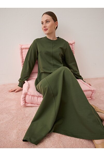 Benin Cep Detaylı Basic Tesettür Elbise - Haki -