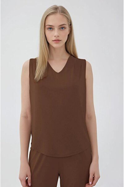 Vitrin V-Neck Shoulder Pleated Blouse