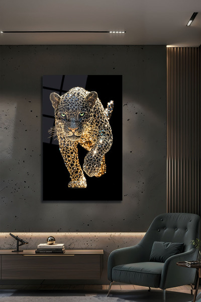 B&G DESIGN Efect de strălucire aurie 3D Leopard, tablou decorativ modern și e...