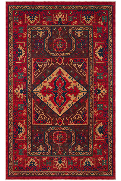 Cool Halı Mardin Kırmızı Etnik Desen El Dokuması Otantik Eski Yünlü Dört Mevs...