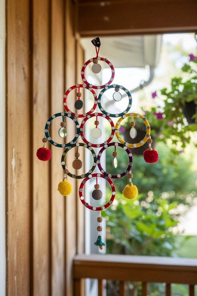 Kheyaal Beautiful DIY Wall hanging with bangles and pom poms- multicolors