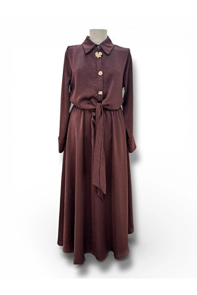 Butik Kahverengi Saten Gömşlekli Takım Modelimiz