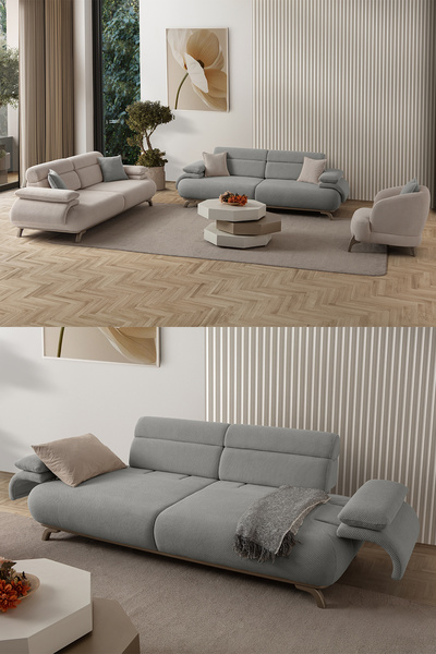 Eymense Bonjo Sırt Mekanizmalı Kasalı Koltuk Takımı 3+3+1 Gri