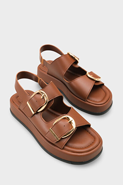 Riccon Women's Double Buckle Sandals 0012693 Brown Skin