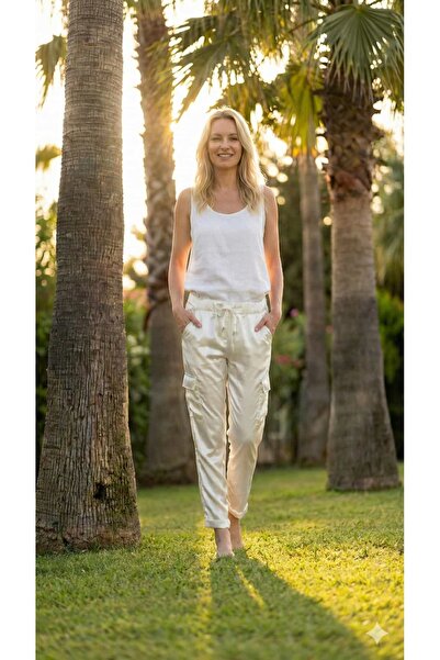 Punta Otantik Pt91510 Italian Satin Cargo Pants White