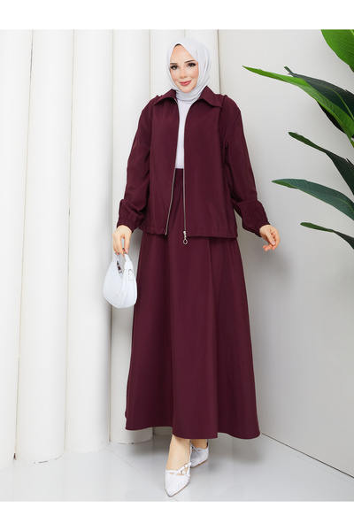 RACE FASHİON Zippered Bomber Jacket & Skirt Hijab Set Rc9025