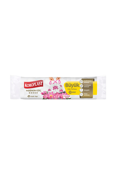 Koroplast Lotus Çiçeği Kokulu Büyük Boy Büzgülü Çöp Poşeti 10'lu 65x67 cm, Sı...