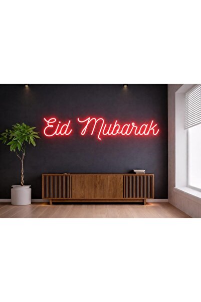 Slasa Eid Mubarak LED Neon Sign 12x58 cm 6mm Acrylic Base Red Islamic Festiva...
