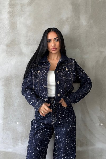 OKSOCOLLECTİON Taşlı Ceket Pantolon Denim Takım