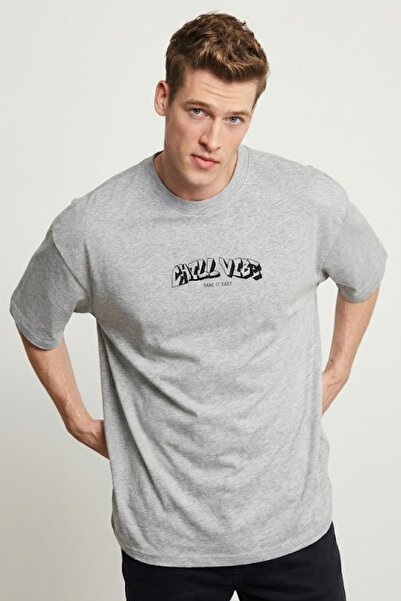 COMBİNE MİCHAİL Men's Chill Printed Oversize M.Gray T-Shirt