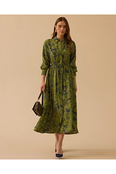 SCL Desenli Bel Bağcıklı Elbise