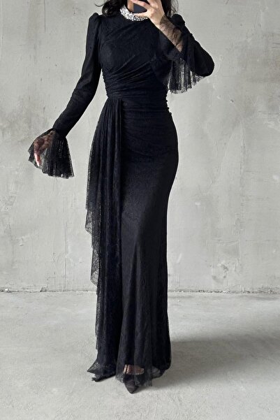 leyuze Lace Tesettür Abiye Siyah