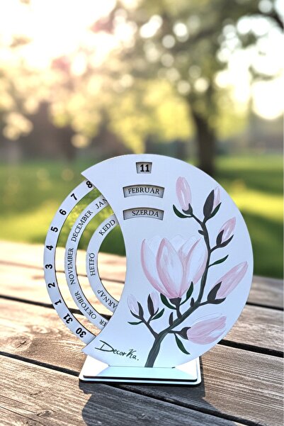 DecorKa Wooden Perpetual Calendar, Hand Painted with Flowers, 25 cm