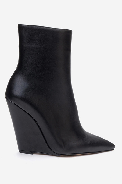 Ayakkabı Ateşi Black Leather Pointed Toe Wedge Heeled Women's Boots Polly