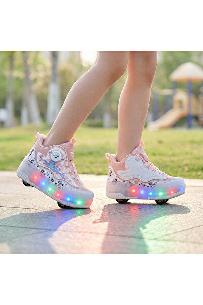ROCXY LED Işıklı Paten Ayakkabı Tekerlekli Çocuk Ayakkabısı- Pudra