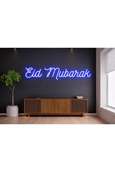 Slasa Eid Mubarak LED Neon Sign 9x46 cm 6mm Acrylic Base Blue Islamic Wall Li...