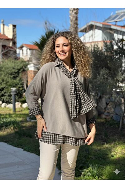 Punta Otantik Nc23086 Italian Scarf Shirt Knitwear Blouse Triple Set Mink