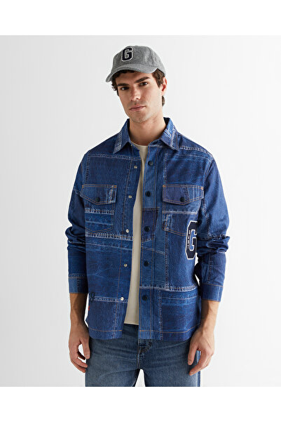 Gant Erkek Mavi Oversize Fit Gömlek Yaka Logolu Gömlek