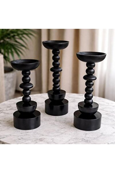Generic Decorative Black Candle Holder Set with Modern Design