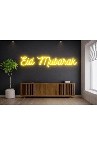 Slasa Eid Mubarak LED Neon Sign 12x58 cm 6mm Acrylic Base Yellow Islamic Home...