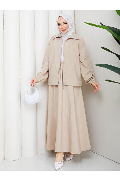 RACE FASHİON Zippered Bomber Jacket & Skirt Hijab Set Rc9025