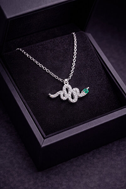 Westia Women's Steel Necklace with Zircon Stone and Snake Figure |   Silver C...