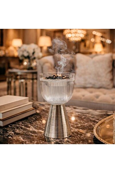 Generic مبخرة زجاجية أنيقة بقاعدة فضية