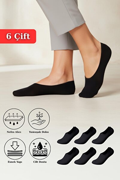 Rays 6 pairs women's black stretchy cotton knitted ballerina socks 1020