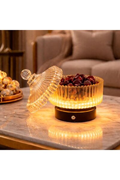 Generic Illuminated Crystal Serving for Nuts and Dates Light Amber Color